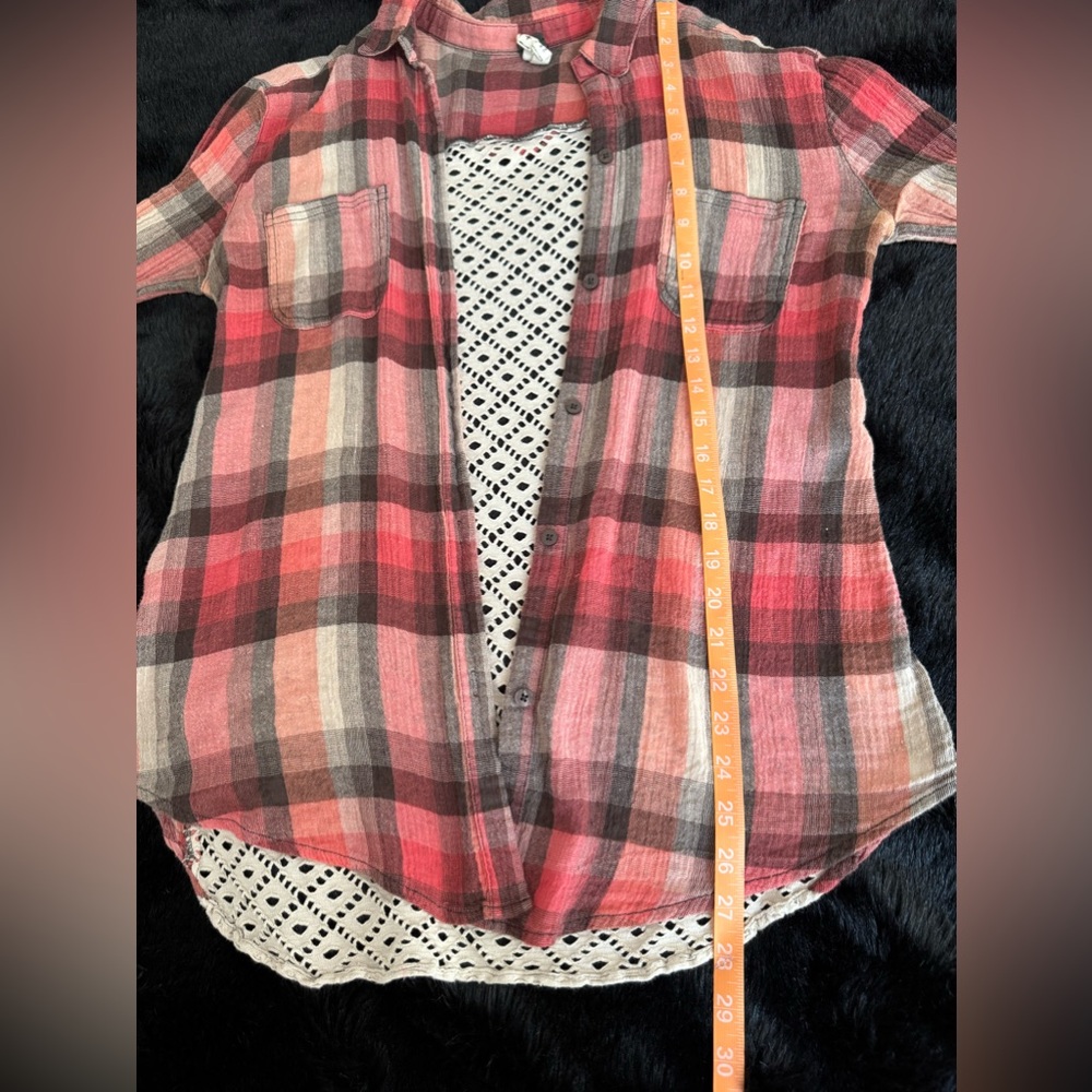 Free People We The Free Plaid Lace Back Shirt M - Picture 4 of 7
